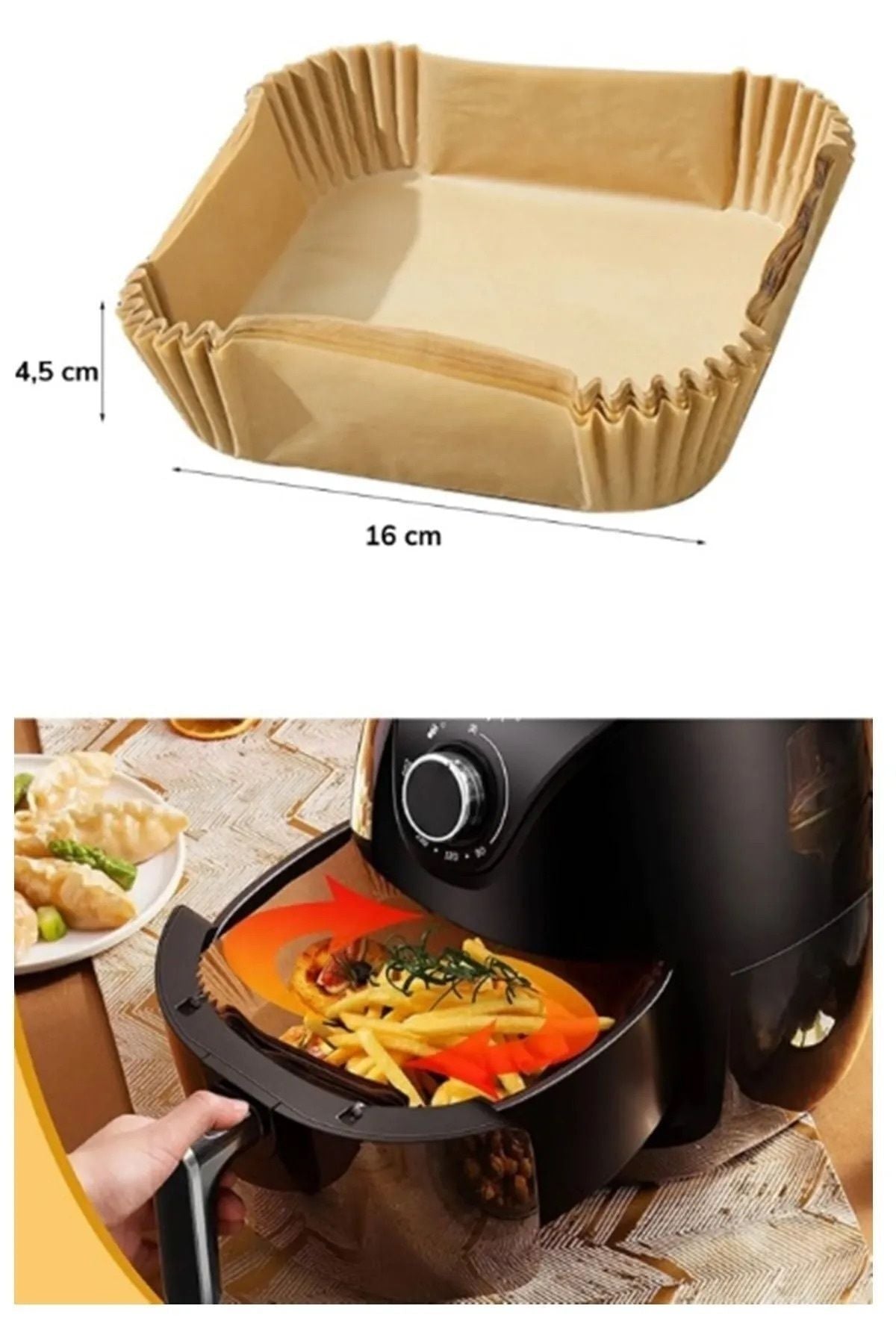 Anında Kapımda | 50’li Airfryer Pişirme Kağıdı Kare Model – Yağ Geçirmez, Yapışmaz, Tek Kullanımlık Hava Fritözü Pişirme Kağıdı