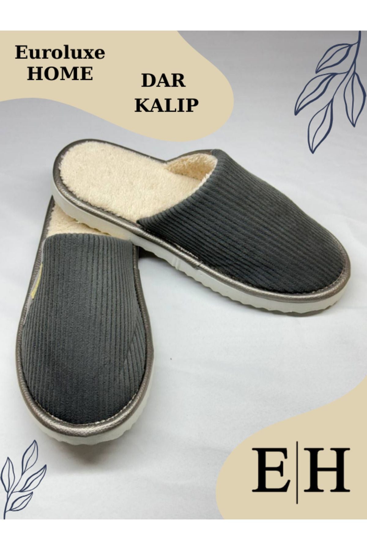 Anında Kapımda | Unisex Kadife Deri Detaylı EVA Taban Ev Terliği – Rahat, Hafif ve Şık Tasarım