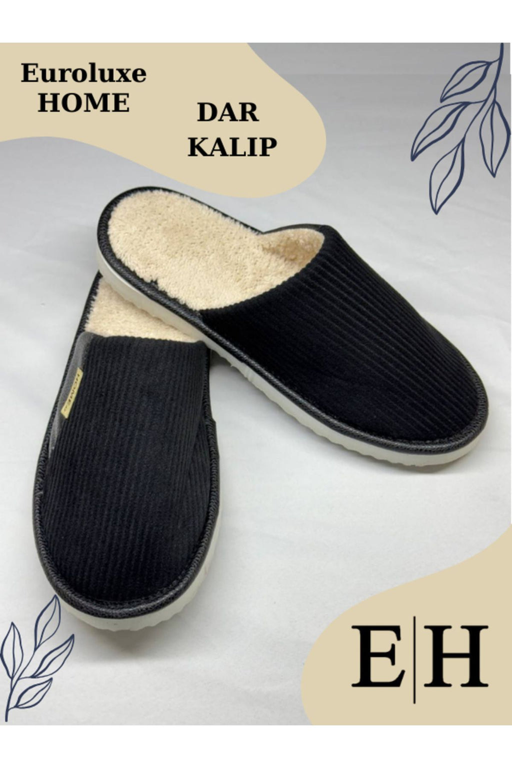 Anında Kapımda | Unisex Kadife Deri Detaylı EVA Taban Ev Terliği – Rahat, Hafif ve Şık Tasarım