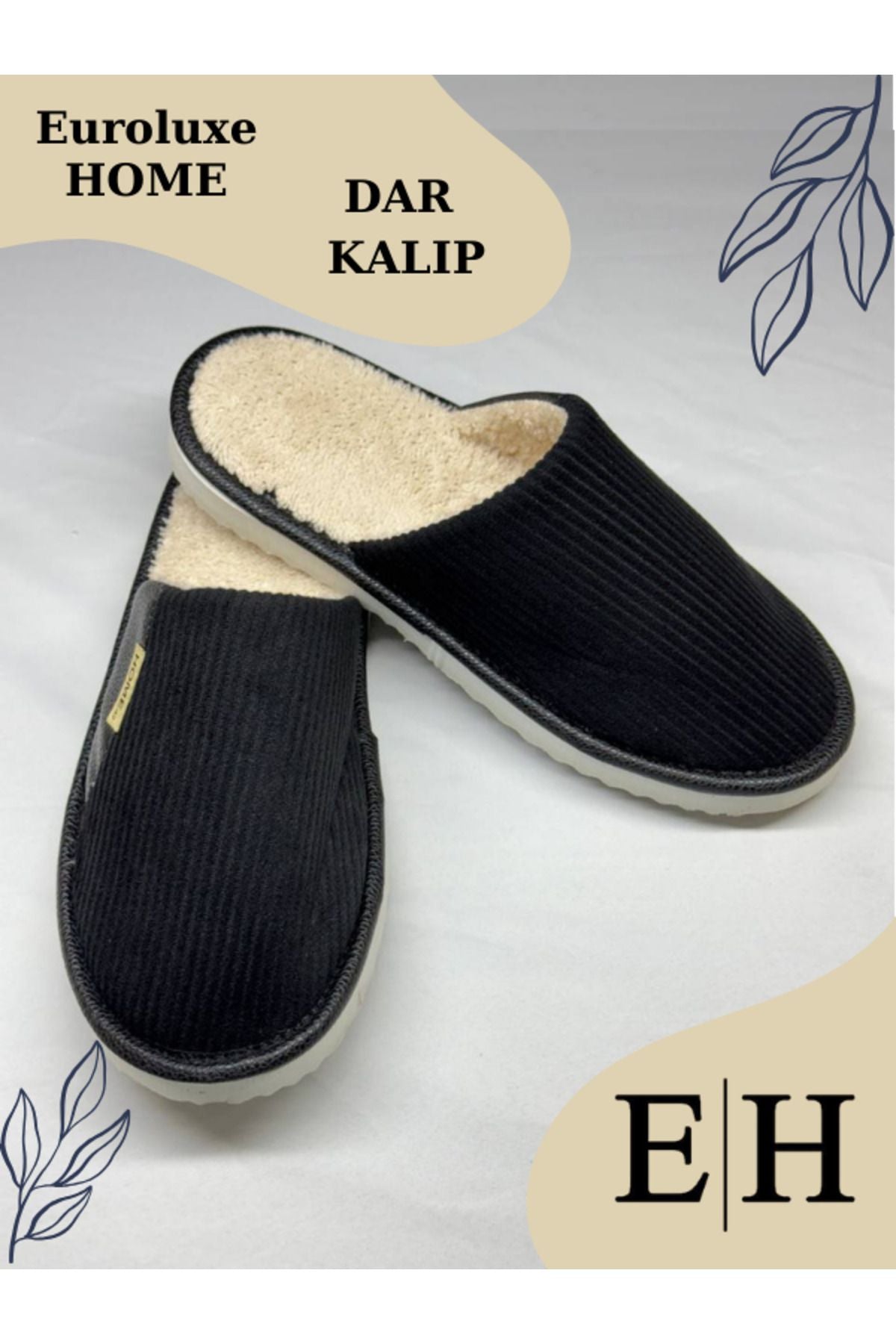 Anında Kapımda | Unisex Kadife Deri Detaylı EVA Taban Ev Terliği – Rahat, Hafif ve Şık Tasarım