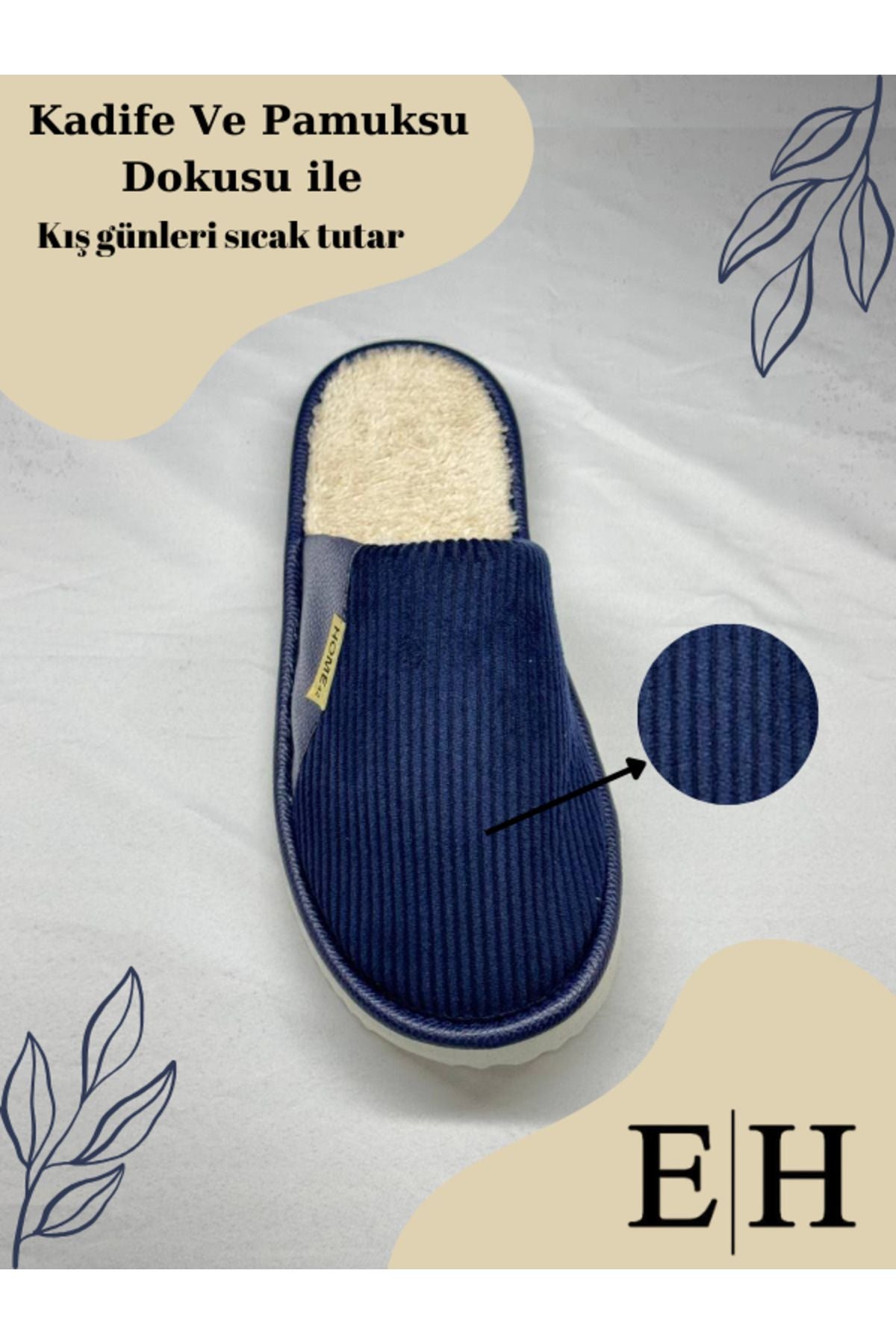 Anında Kapımda | Unisex Kadife Deri Detaylı EVA Taban Ev Terliği – Rahat, Hafif ve Şık Tasarım