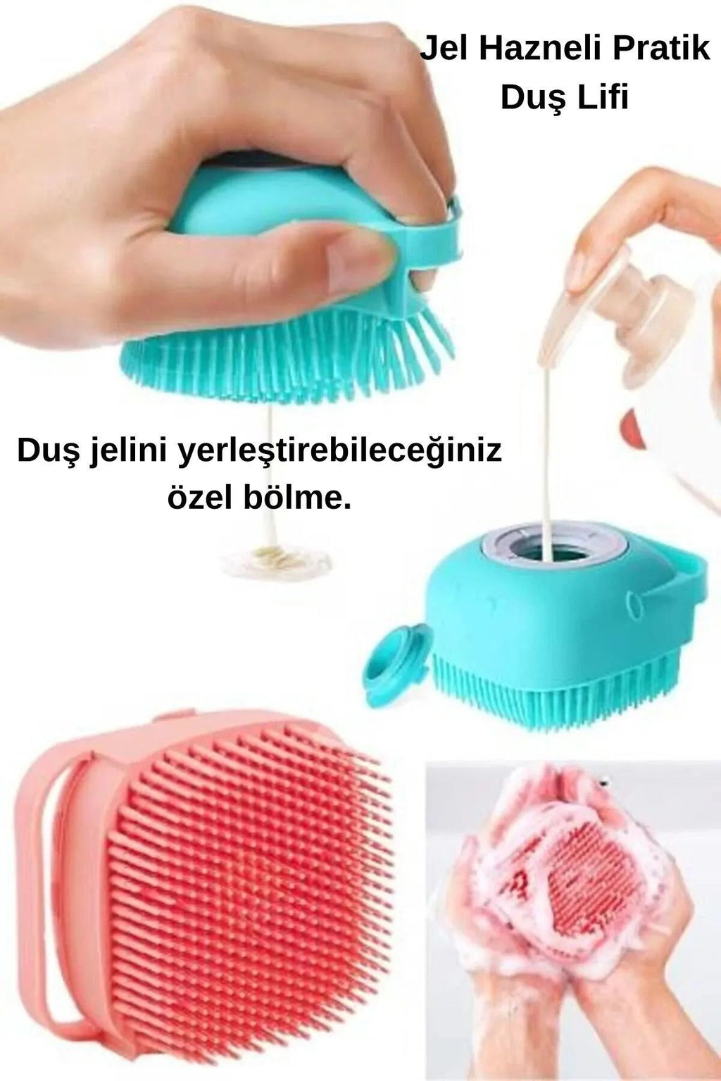 Anında Kapımda | Duş Jeli Hazneli Banyo Lifi Silikon Fırça Kese Çok Amaçlı Vücut Temizleme Peeling Kesesi