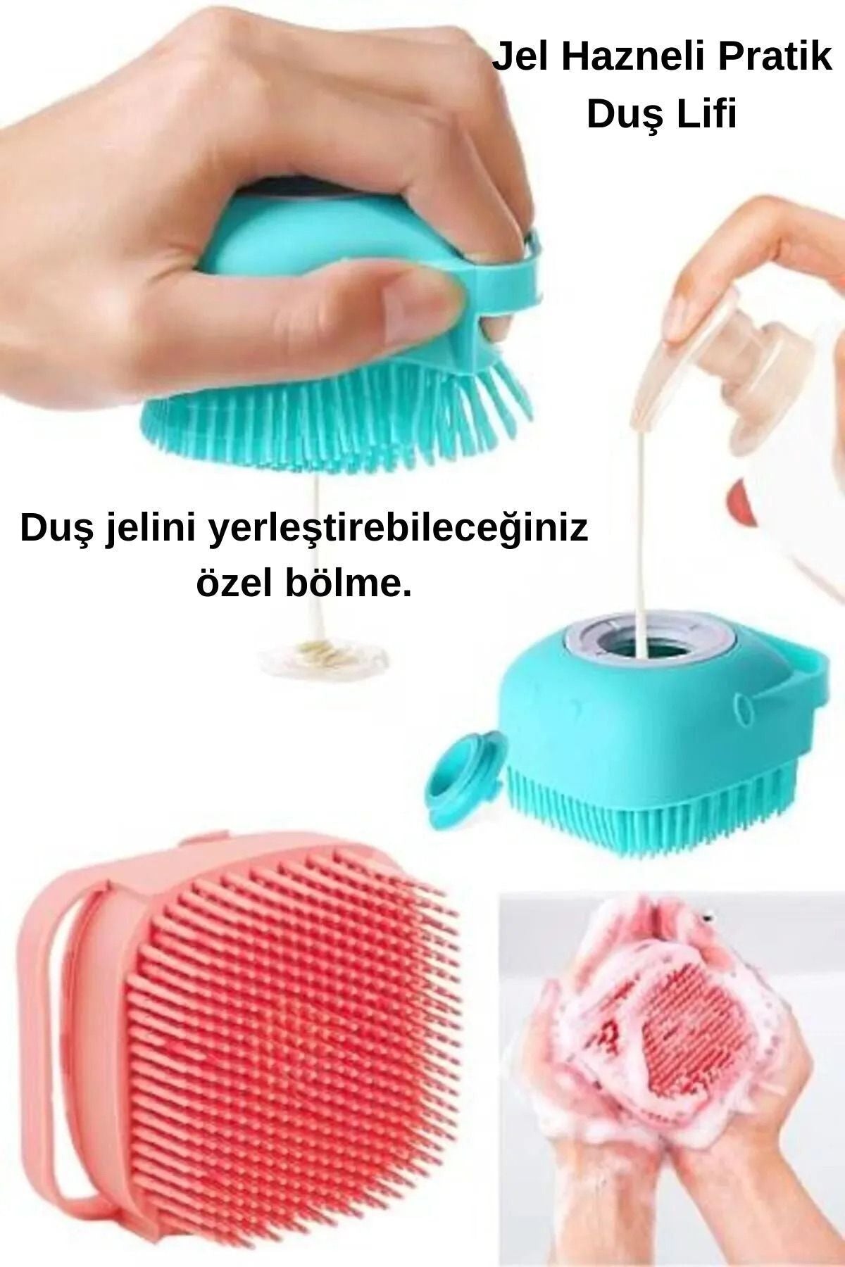 Anında Kapımda | Duş Jeli Hazneli Banyo Lifi Silikon Fırça Kese Çok Amaçlı Vücut Temizleme Peeling Kesesi