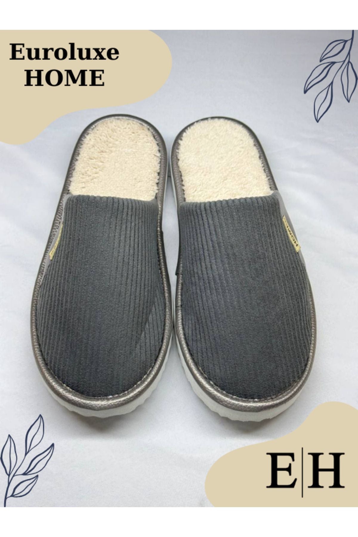 Anında Kapımda | Unisex Kadife Deri Detaylı EVA Taban Ev Terliği – Rahat, Hafif ve Şık Tasarım