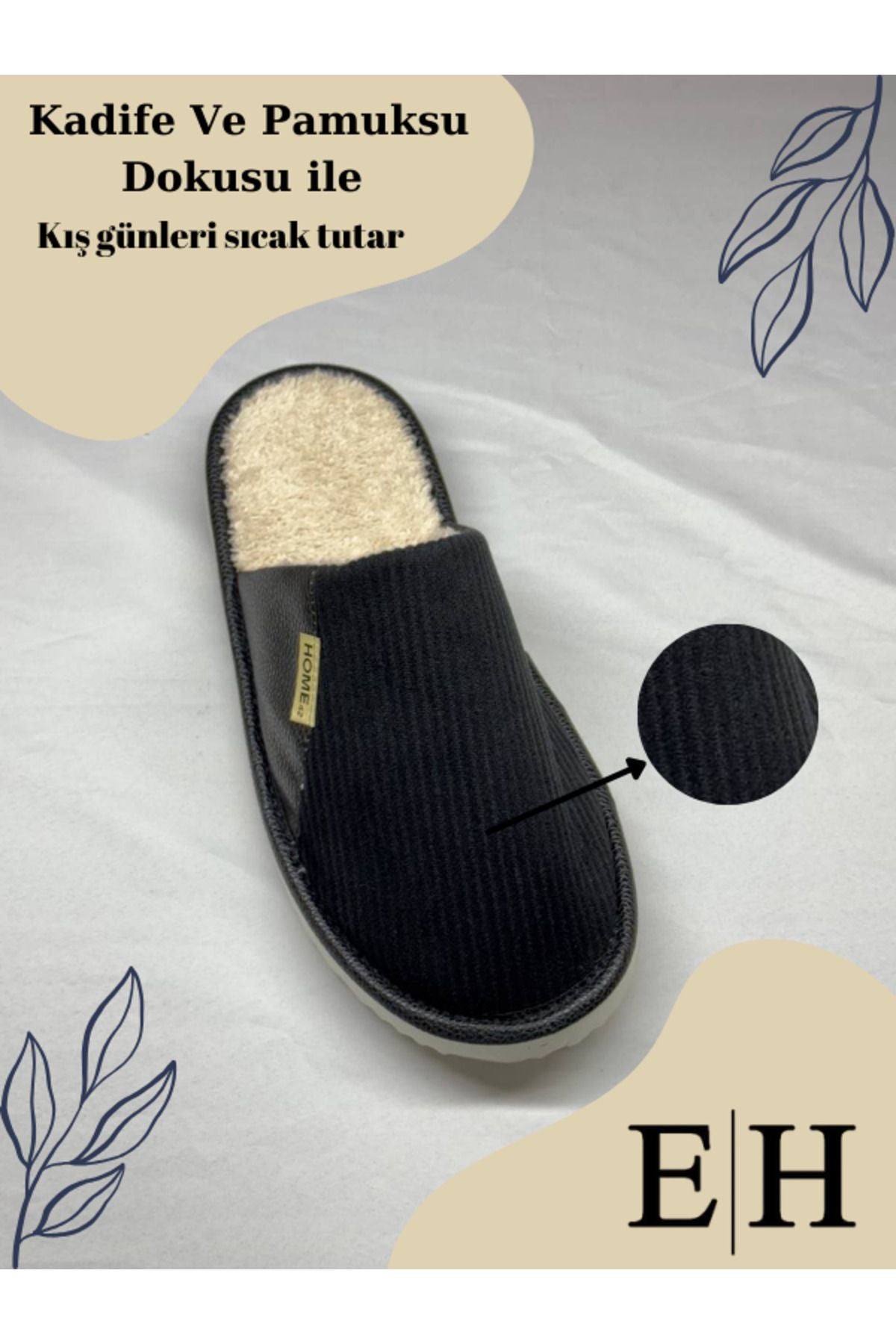 Anında Kapımda | Unisex Kadife Deri Detaylı EVA Taban Ev Terliği – Rahat, Hafif ve Şık Tasarım