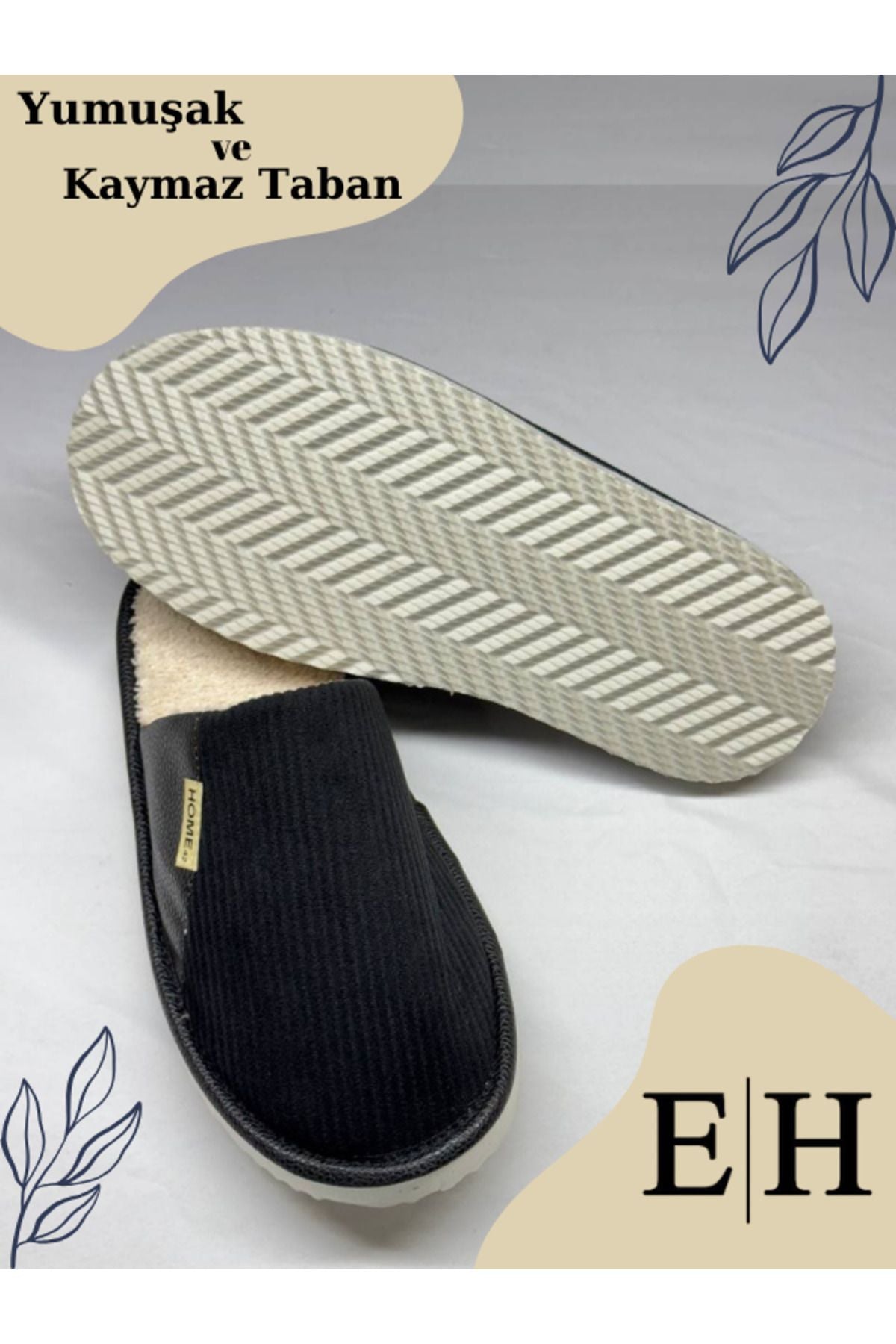 Anında Kapımda | Unisex Kadife Deri Detaylı EVA Taban Ev Terliği – Rahat, Hafif ve Şık Tasarım