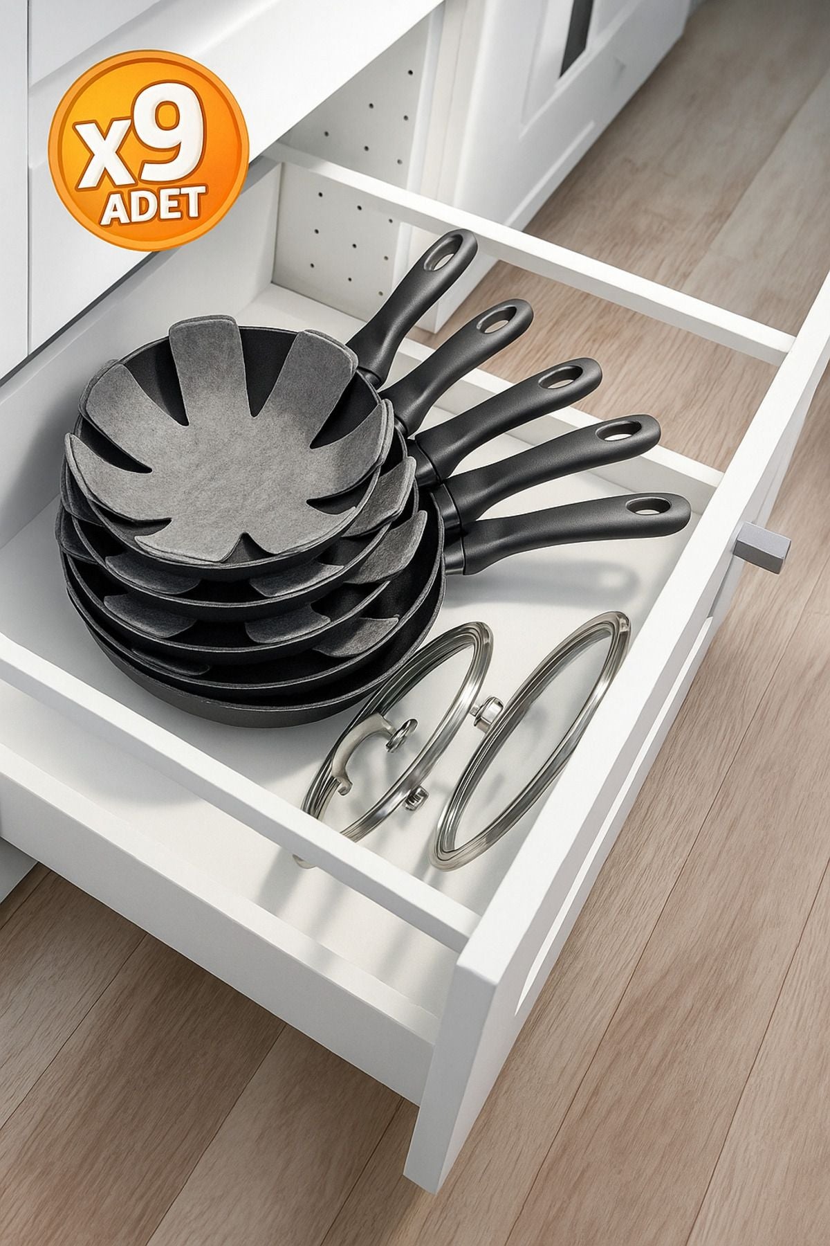 Anında Kapımda | 9’lu Kalın Çizdirmez Tencere, Tava ve Borcam Koruyucu Elyaf Keçe 30x30