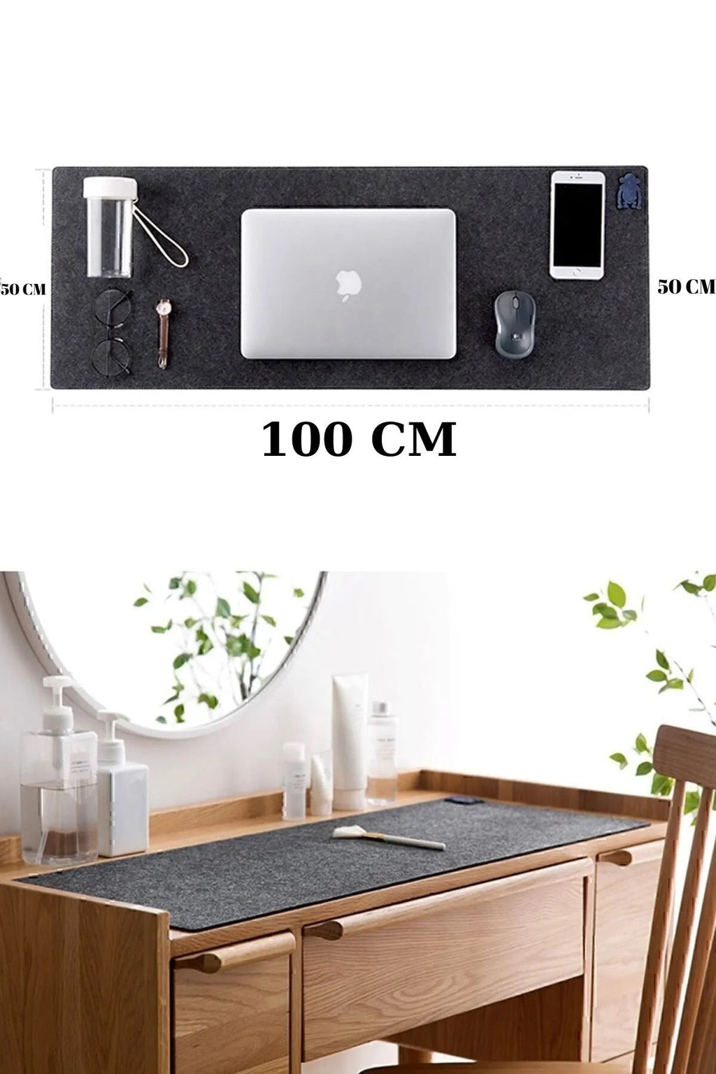 Anında Kapımda | Keçe Oyuncu Mouse Pad ve Masa Üstü Düzenleyici Mat – 50x100 cm Büyük Boy Çalışma Masası Organizeri