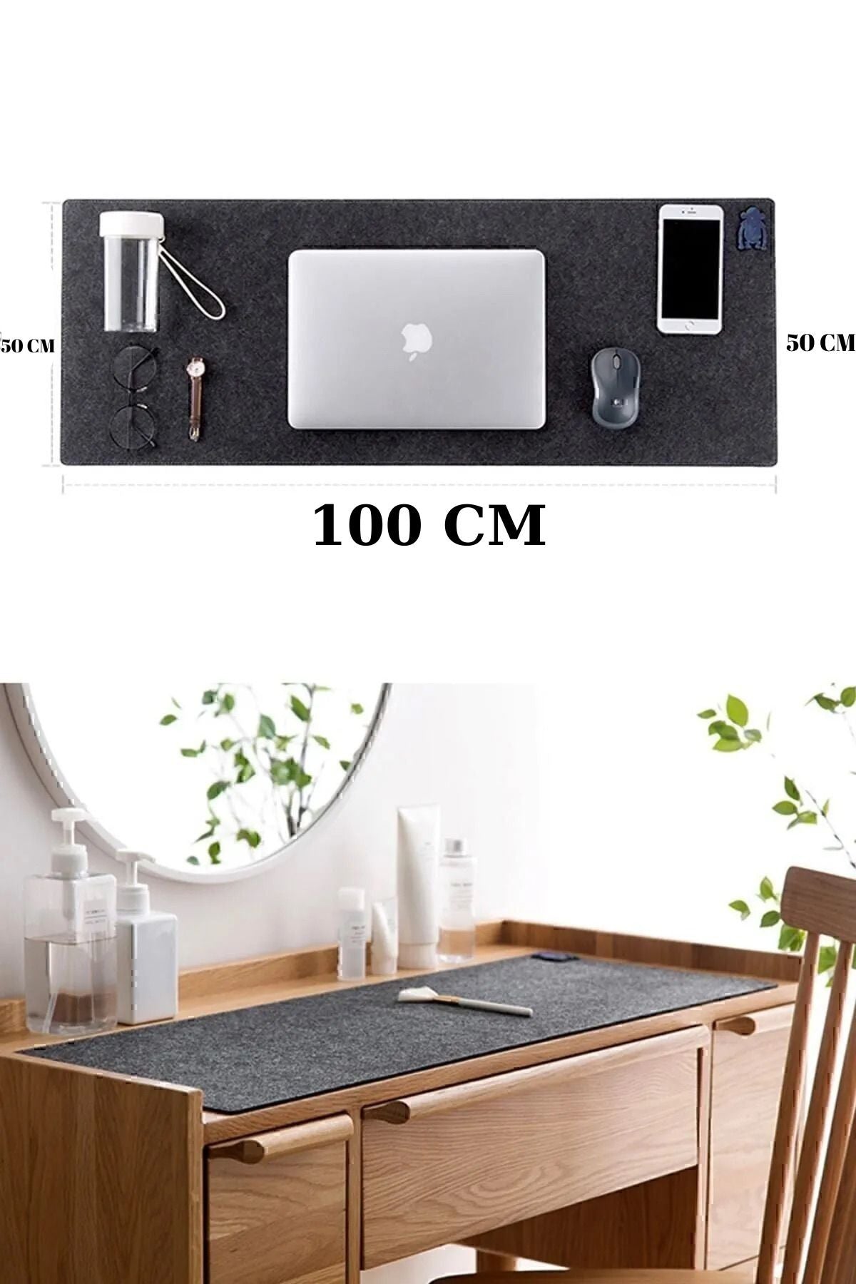 Anında Kapımda | Keçe Oyuncu Mouse Pad ve Masa Üstü Düzenleyici Mat – 50x100 cm Büyük Boy Çalışma Masası Organizeri