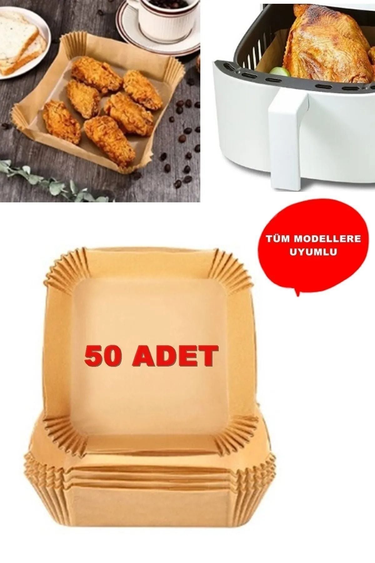 Anında Kapımda | 50’li Airfryer Pişirme Kağıdı Kare Model – Yağ Geçirmez, Yapışmaz, Tek Kullanımlık Hava Fritözü Pişirme Kağıdı
