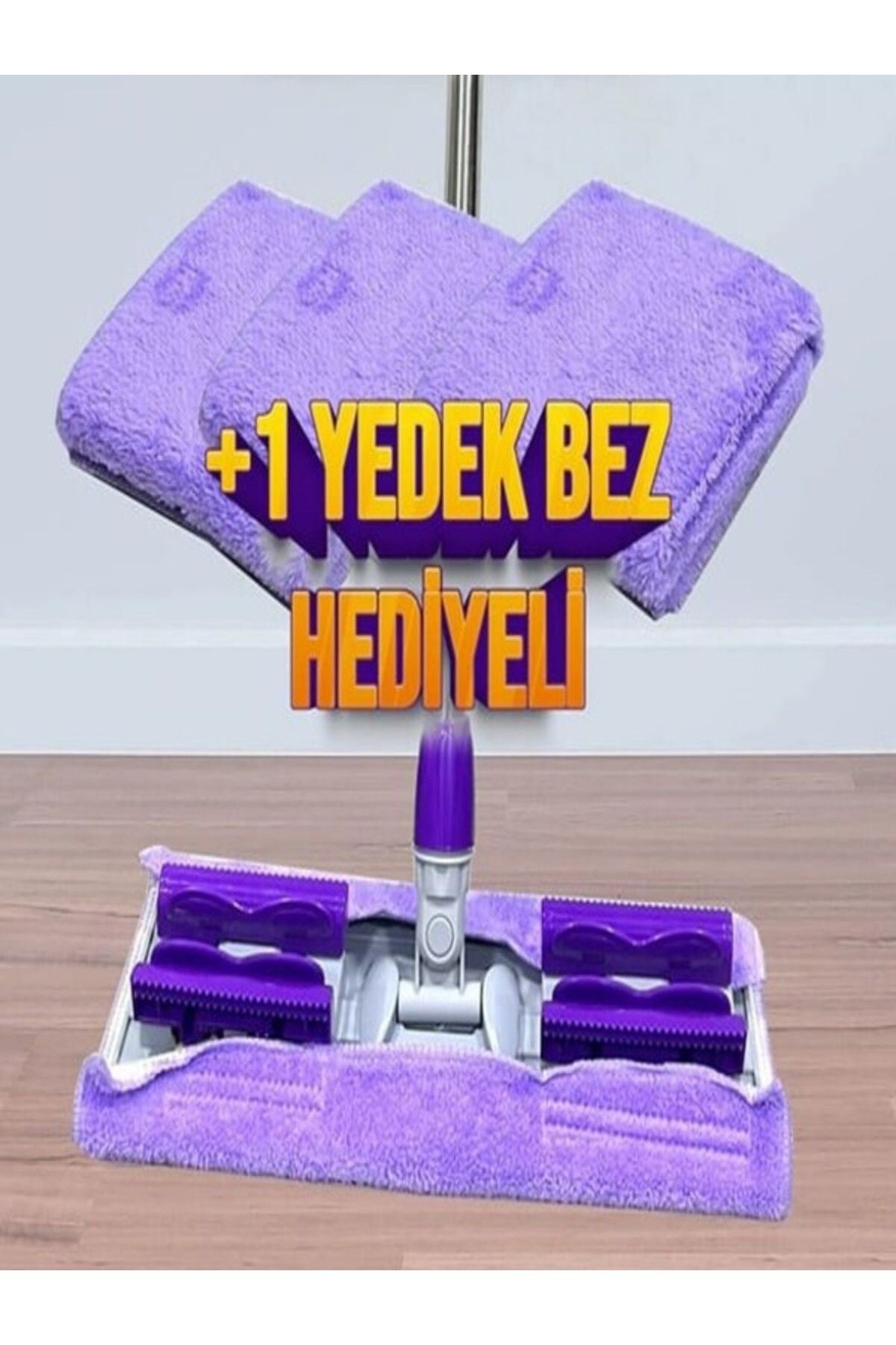 Anında Kapımda | Mandallı Mikrofiber Mop – Yer, Fayans, Duvar ve Yüzey Temizlik Mopu + 1 Yedek Bez (Mor)
