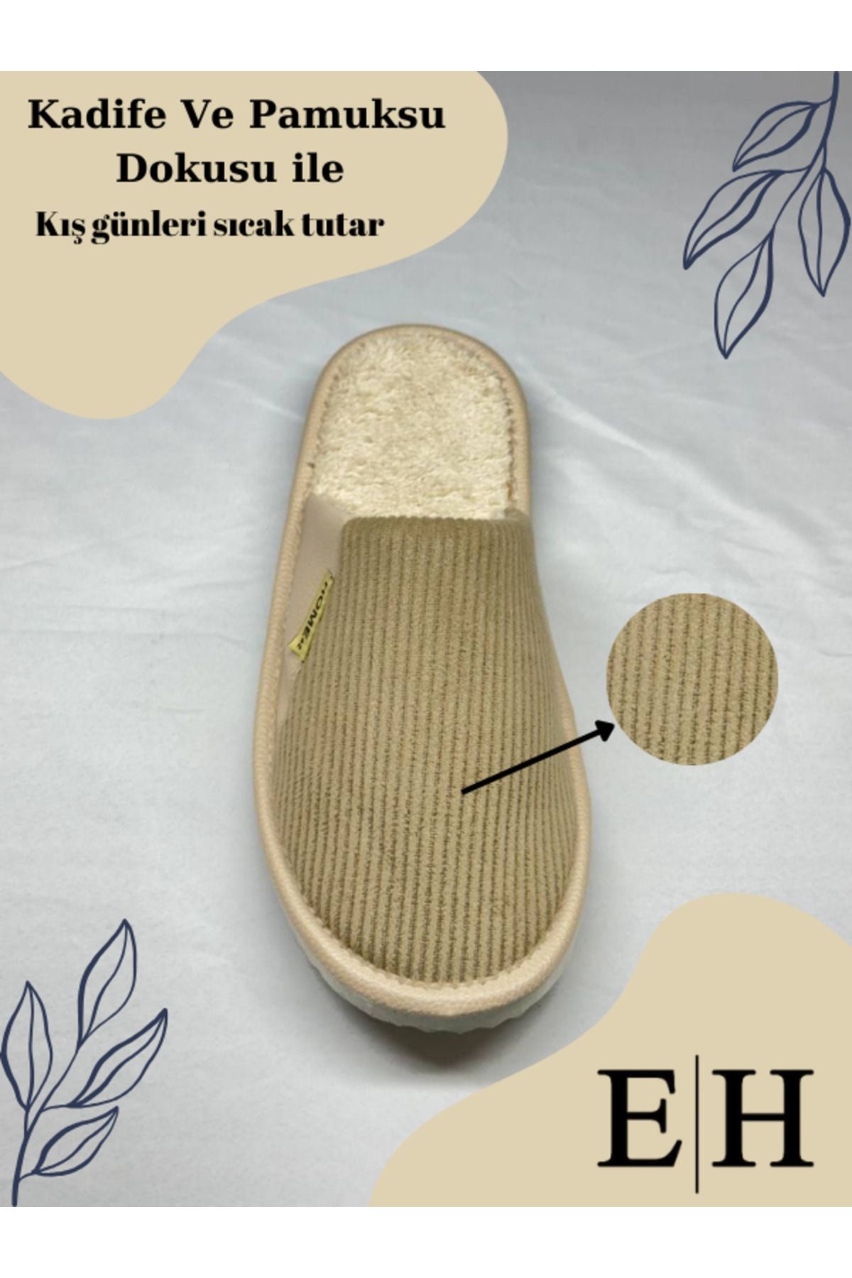 Anında Kapımda | Unisex Kadife Deri Detaylı EVA Taban Ev Terliği – Rahat, Hafif ve Şık Tasarım