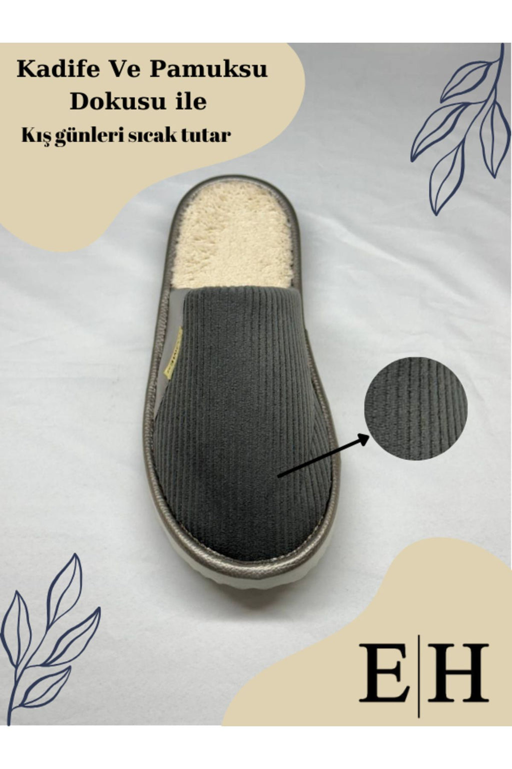 Anında Kapımda | Unisex Kadife Deri Detaylı EVA Taban Ev Terliği – Rahat, Hafif ve Şık Tasarım