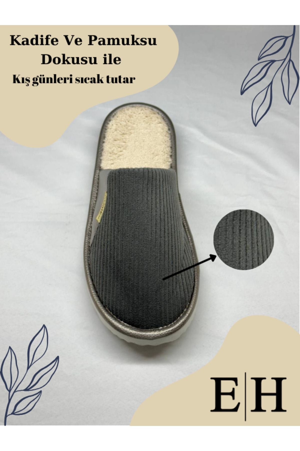 Anında Kapımda | Unisex Kadife Deri Detaylı EVA Taban Ev Terliği – Rahat, Hafif ve Şık Tasarım