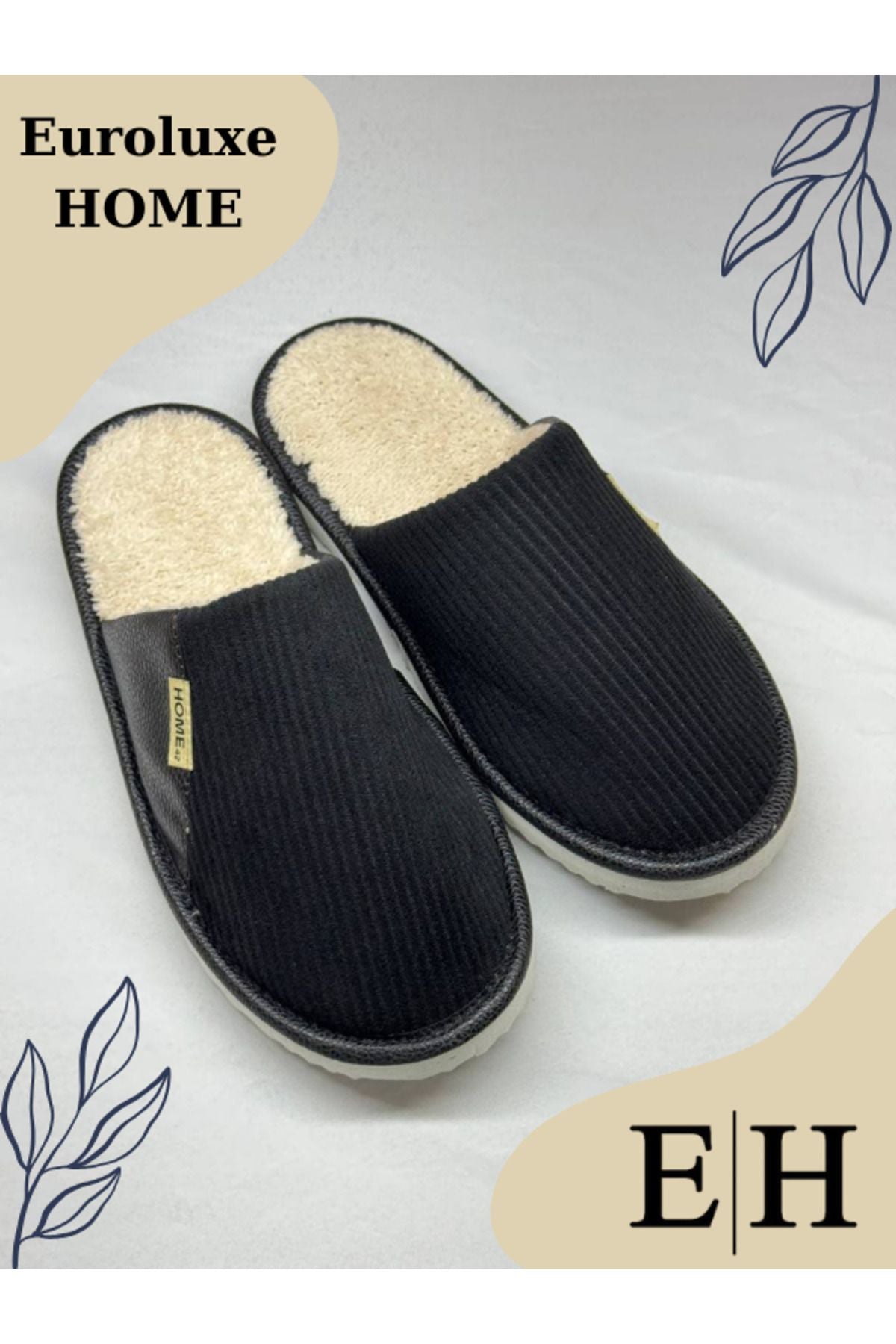 Anında Kapımda | Unisex Kadife Deri Detaylı EVA Taban Ev Terliği – Rahat, Hafif ve Şık Tasarım
