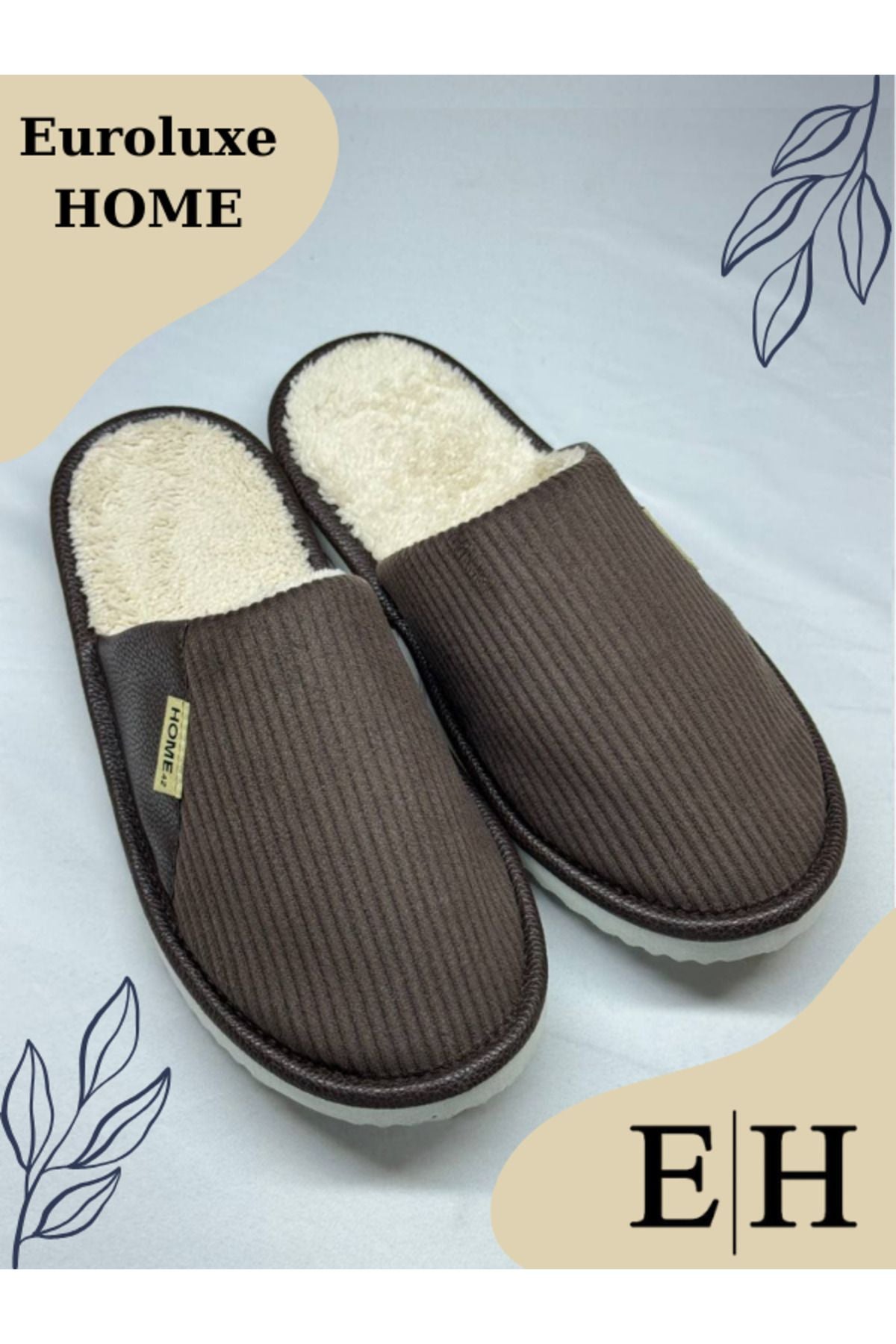 Anında Kapımda | Unisex Kadife Deri Detaylı EVA Taban Ev Terliği – Rahat, Hafif ve Şık Tasarım