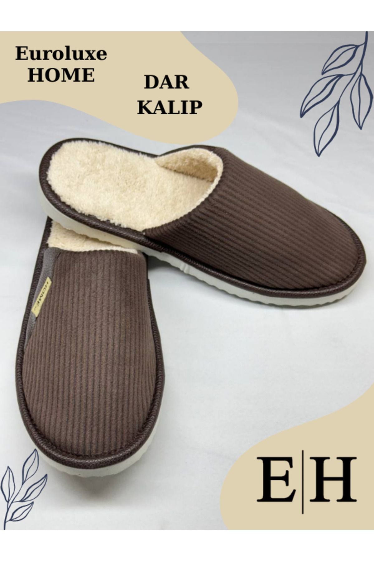 Anında Kapımda | Unisex Kadife Deri Detaylı EVA Taban Ev Terliği – Rahat, Hafif ve Şık Tasarım