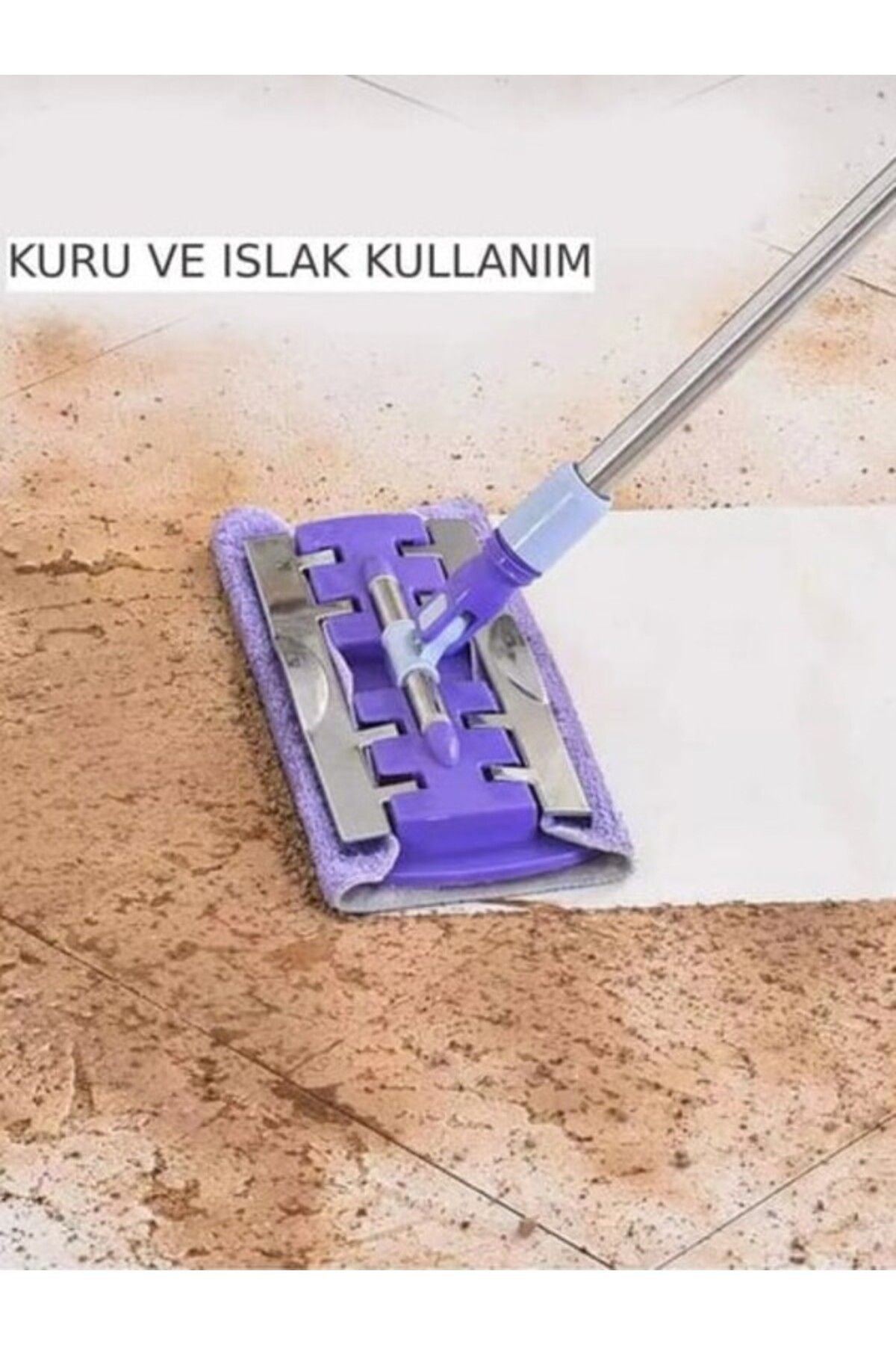Anında Kapımda | Mandallı Mikrofiber Mop – Yer, Fayans, Duvar ve Yüzey Temizlik Mopu + 1 Yedek Bez (Mor)