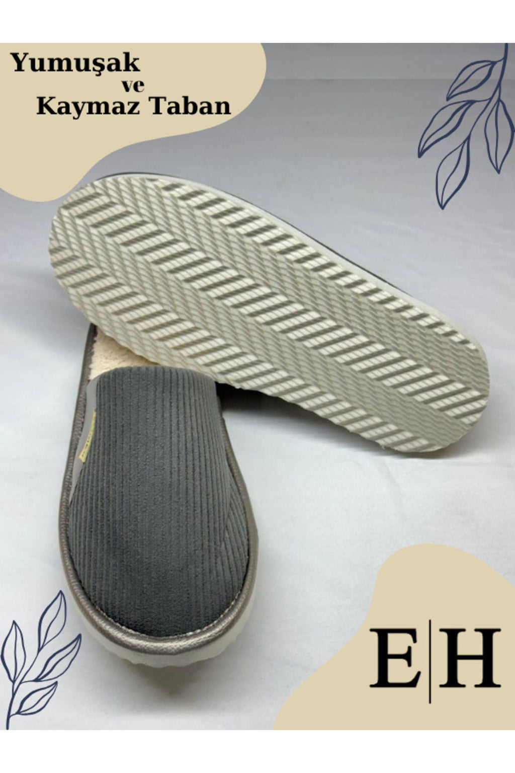 Anında Kapımda | Unisex Kadife Deri Detaylı EVA Taban Ev Terliği – Rahat, Hafif ve Şık Tasarım