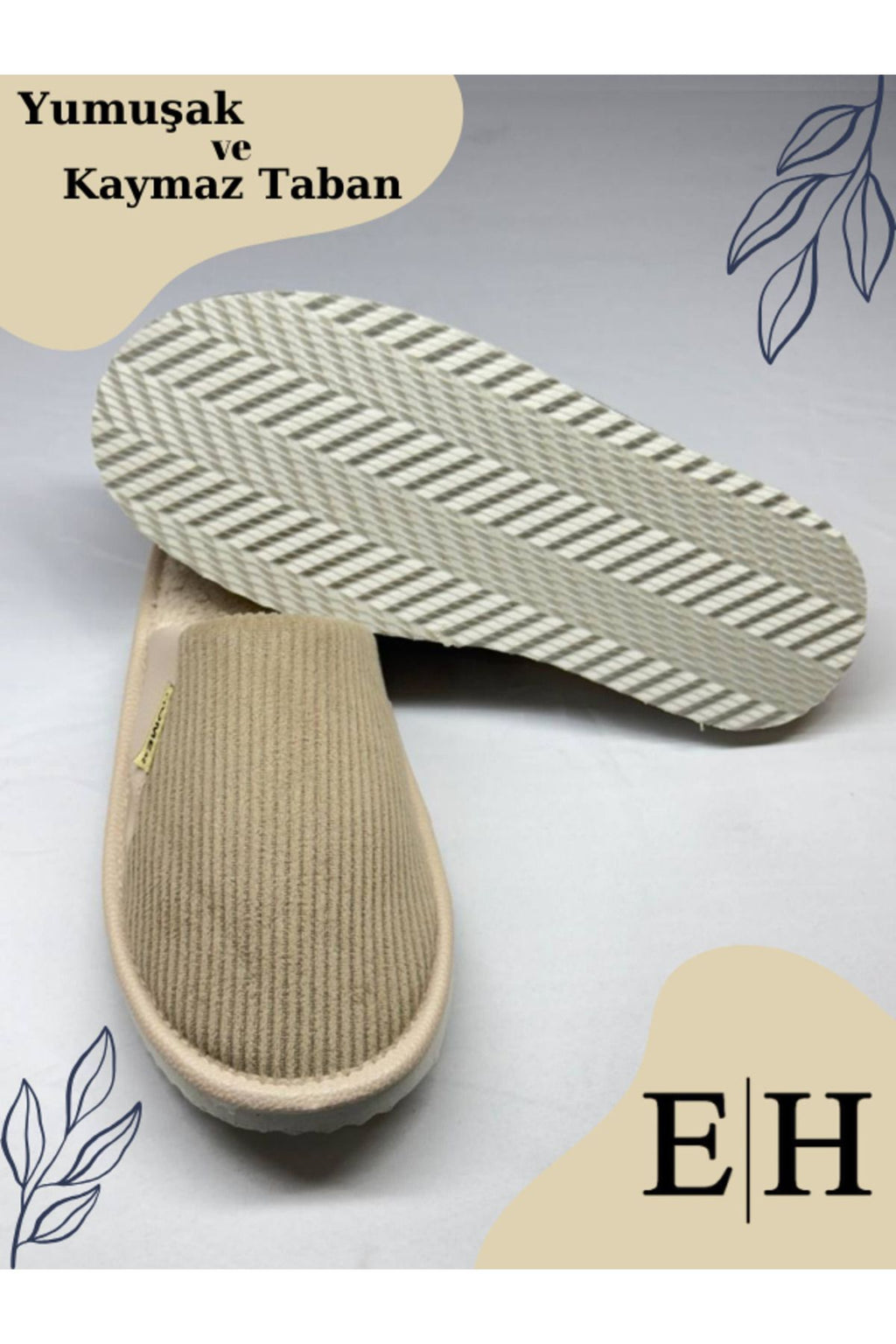 Anında Kapımda | Unisex Kadife Deri Detaylı EVA Taban Ev Terliği – Rahat, Hafif ve Şık Tasarım