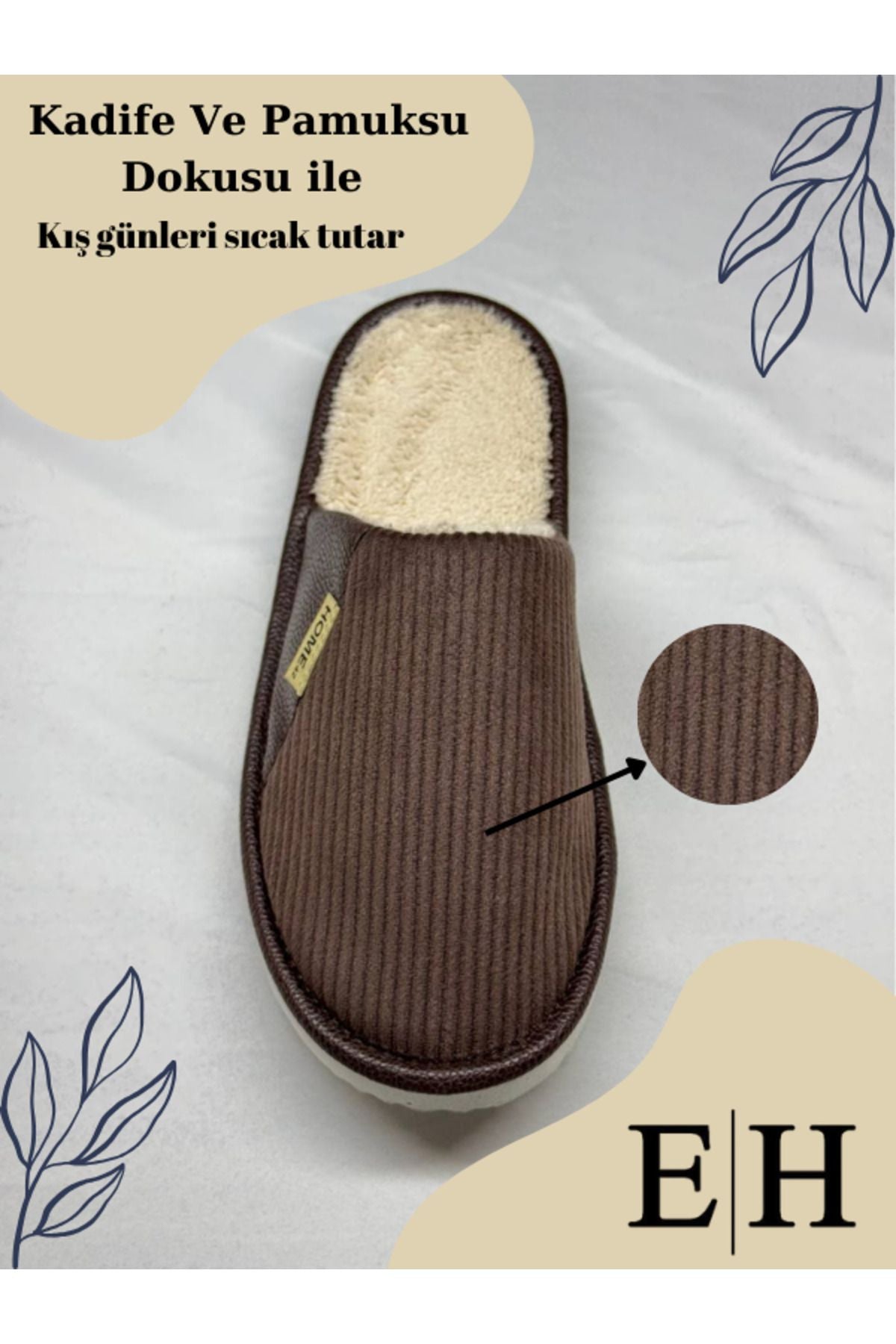 Anında Kapımda | Unisex Kadife Deri Detaylı EVA Taban Ev Terliği – Rahat, Hafif ve Şık Tasarım