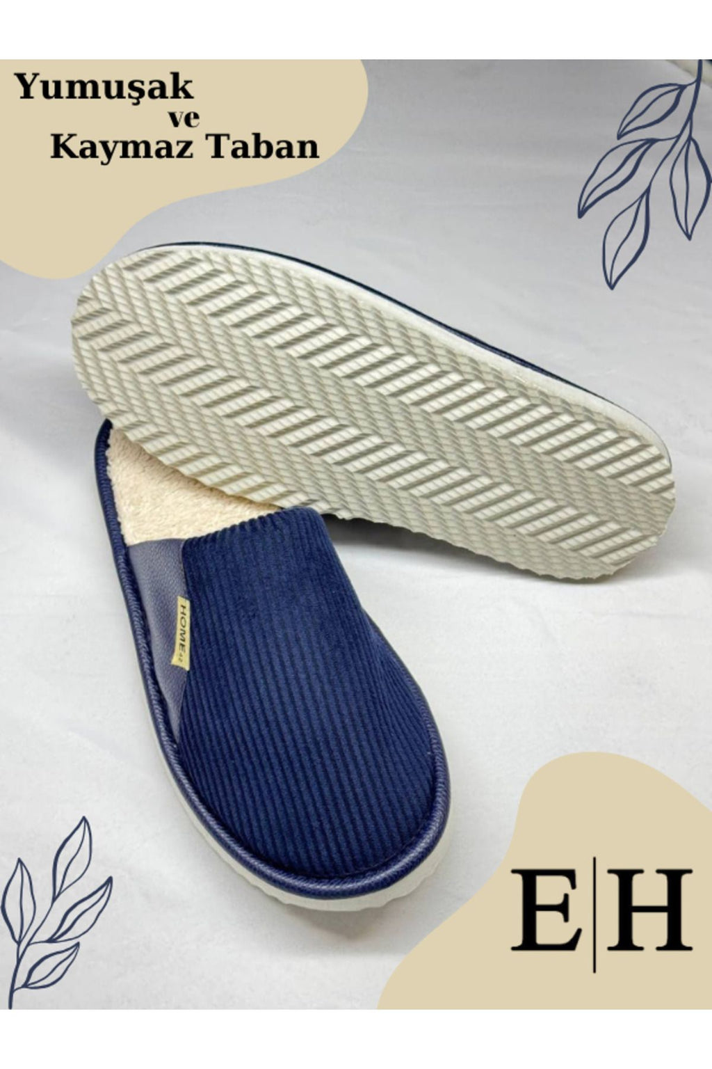 Anında Kapımda | Unisex Kadife Deri Detaylı EVA Taban Ev Terliği – Rahat, Hafif ve Şık Tasarım