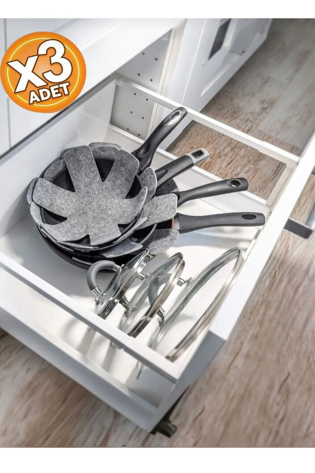 Anında Kapımda | 3’lü Kalın Çizdirmez Tencere, Tava ve Borcam Koruyucu Elyaf Keçe 30x30