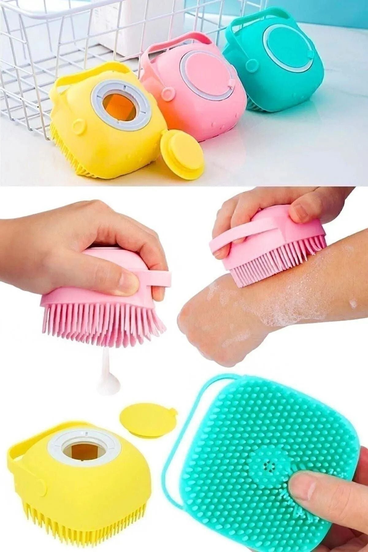 Anında Kapımda | Duş Jeli Hazneli Banyo Lifi Silikon Fırça Kese Çok Amaçlı Vücut Temizleme Peeling Kesesi