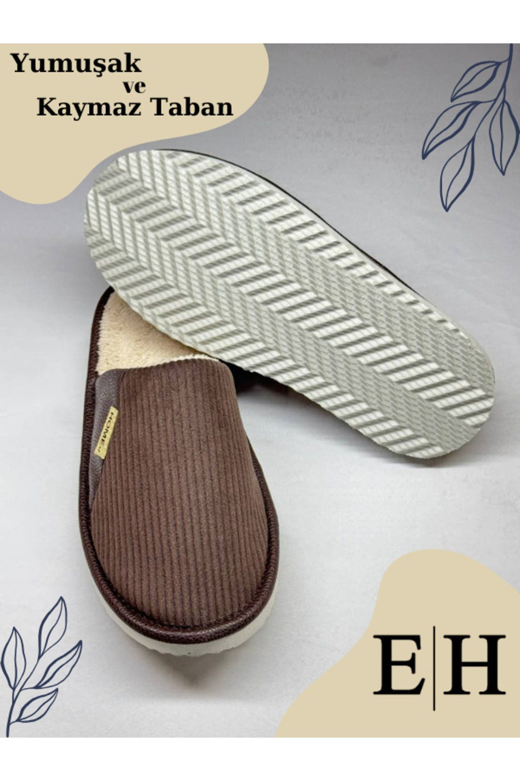 Anında Kapımda | Unisex Kadife Deri Detaylı EVA Taban Ev Terliği – Rahat, Hafif ve Şık Tasarım