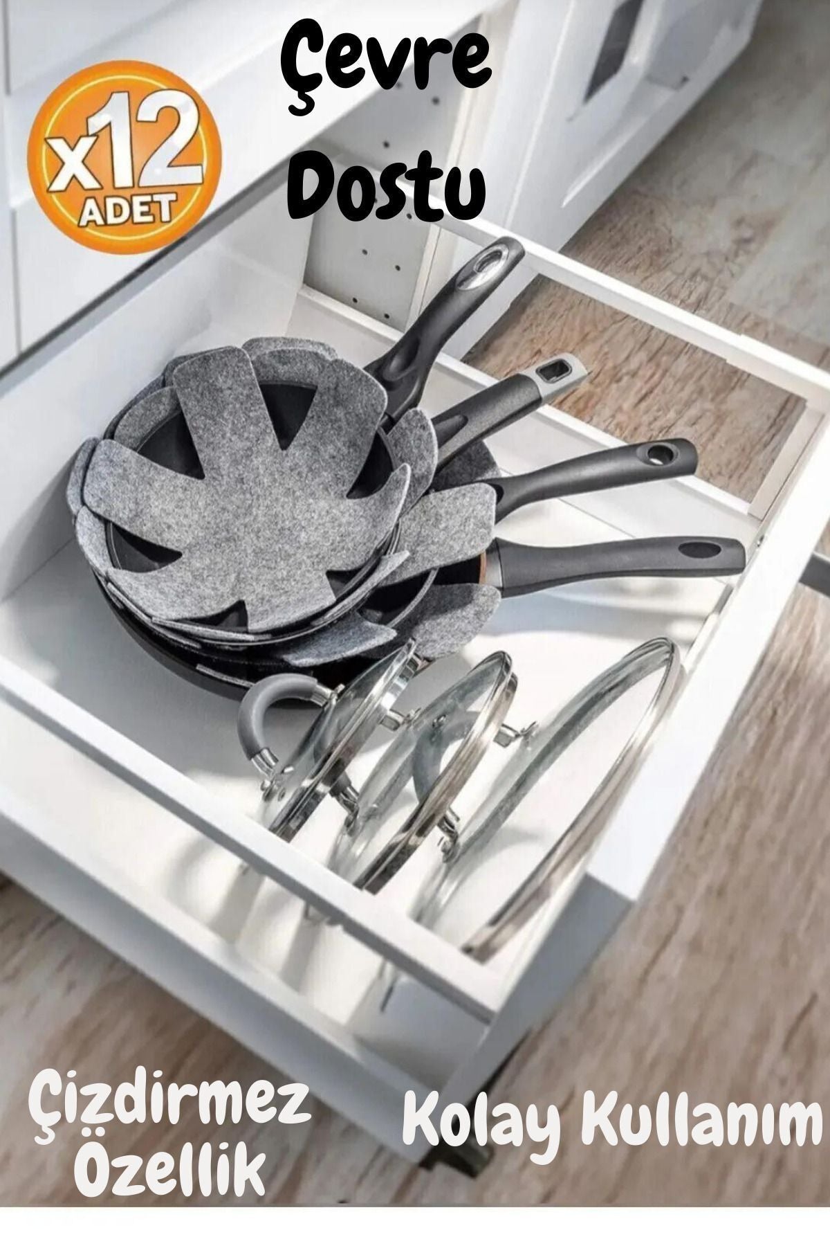 Anında Kapımda | 12’li Kalın Çizdirmez Tencere, Tava ve Borcam Koruyucu Elyaf Keçe 30x30